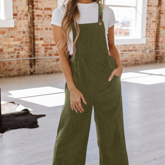 Women Corduroy Overalls Winter Fall Casual Loose Sleeveless Adjustable Strap Wid - Picture 9 of 9